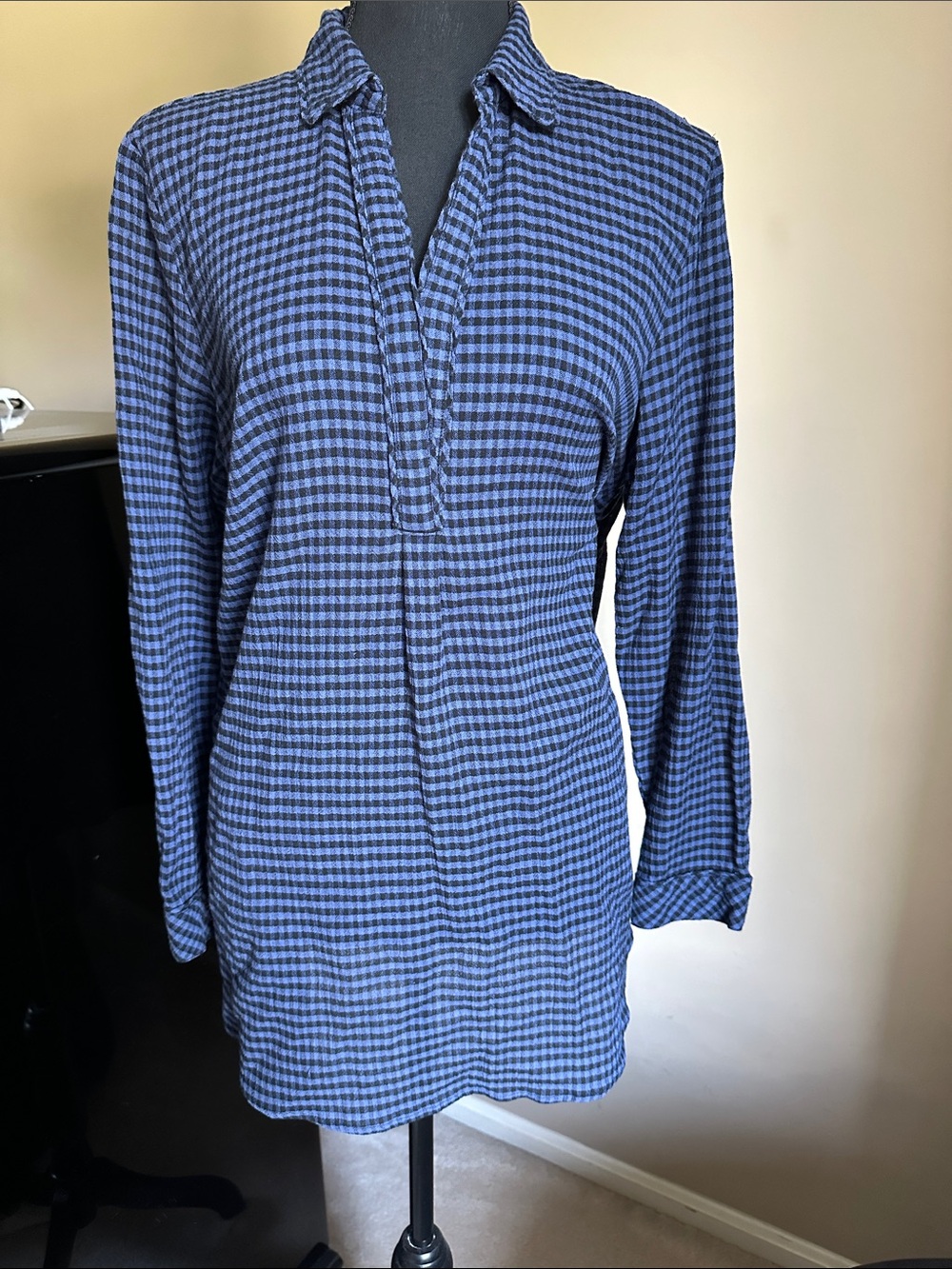 J. Jill Medium Blue and Black Light Weight Checked Tunic